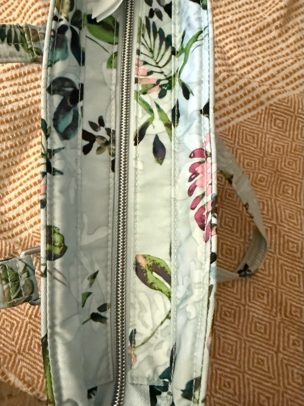 Vera Bradley Light Blue Quilted Tote with Green and Pink Floral Print - Picture 5 of 9
